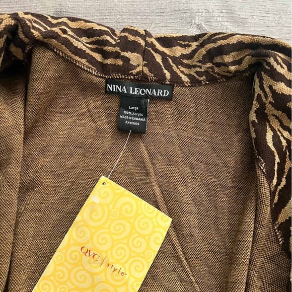Nina Leonard open cardigan animal tiger print women’s size Large QVC style - Picture 6 of 6